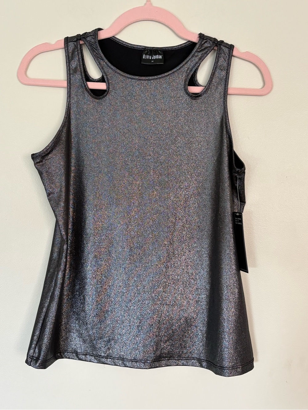 Olivia Jordan Gunmetal Shimmery Cutout Shoulder Tank